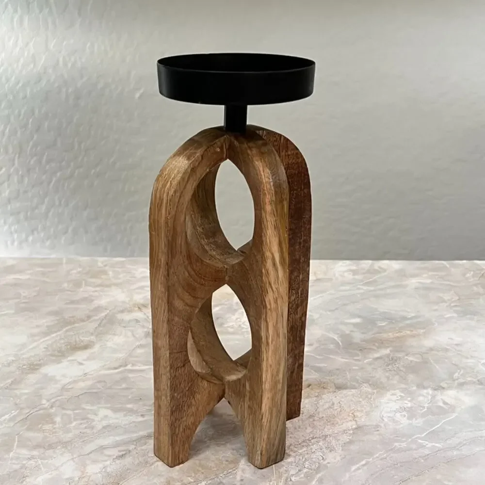 Split P Tall Geo Candle Holder Pillar Wood Metal Geometric Modern Minimalist